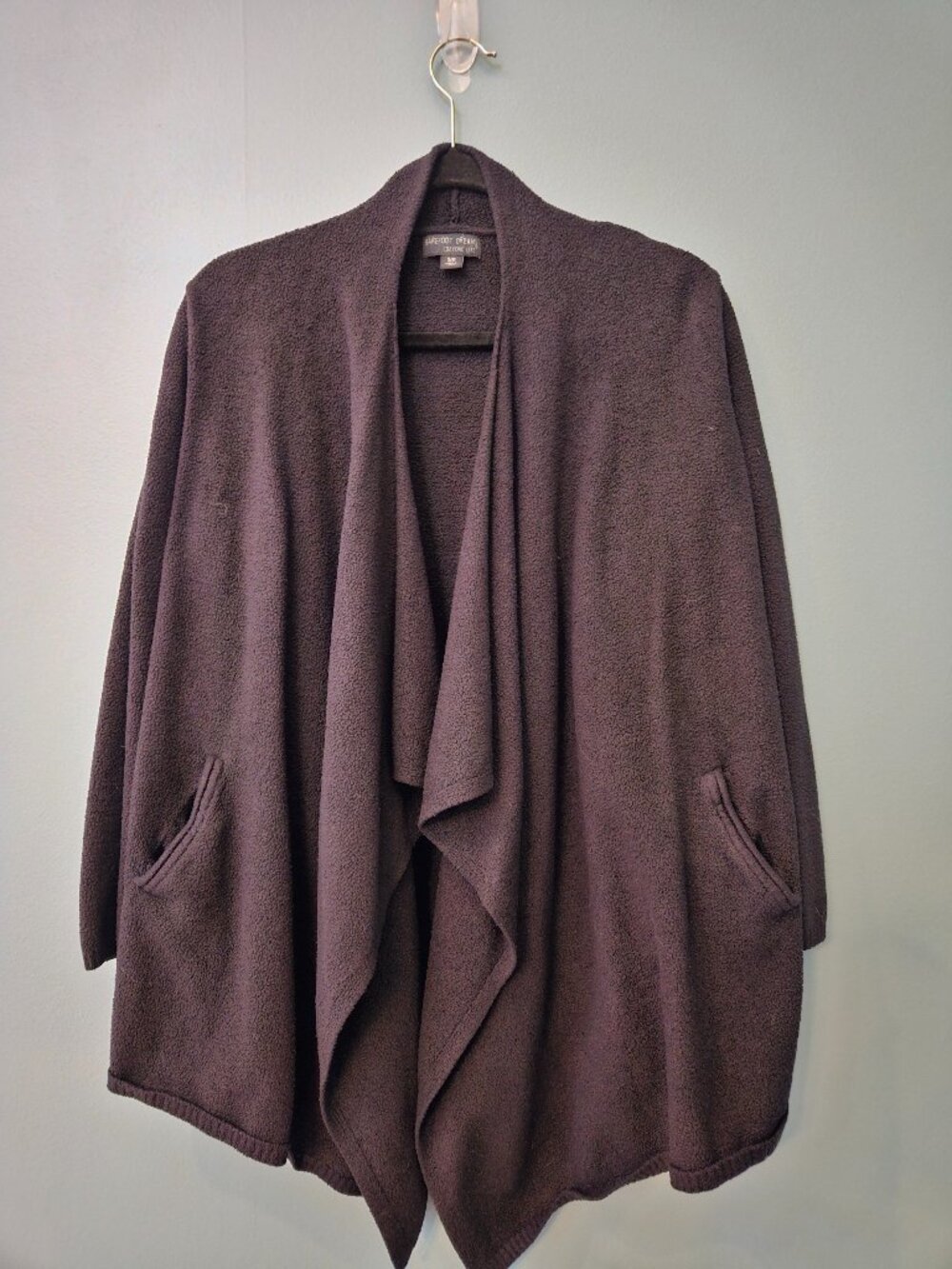 Barefoot Dreams CozyChic Lite Calypso Wrap Black Drape Front Cardigan Pockets S/